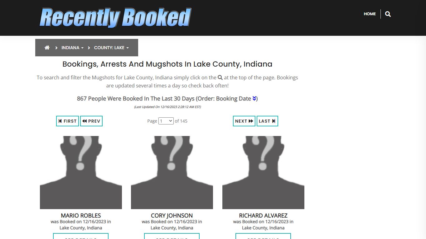 Recent bookings, Arrests, Mugshots in Lake County, Indiana